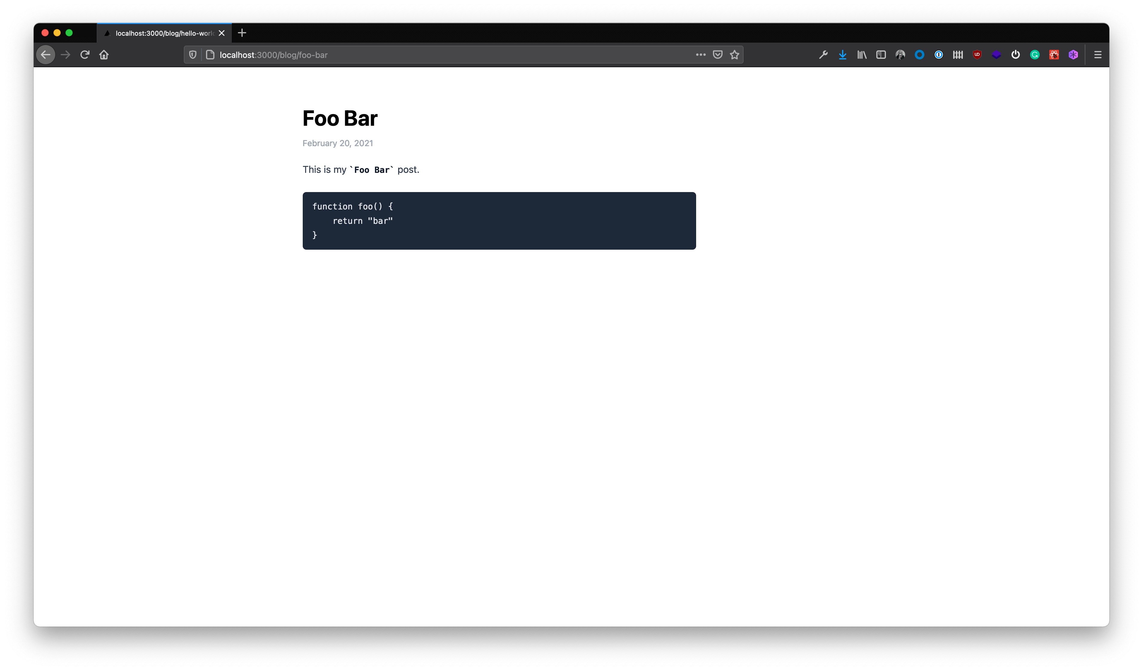 Foo Bar Page after styling